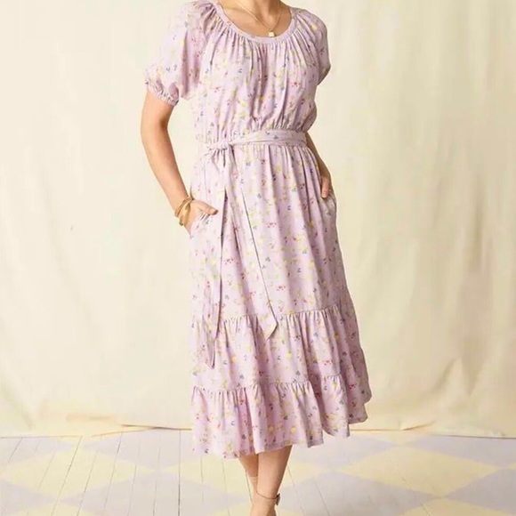 Matilda Jane Enchanted Garden Lavender Floral Tiered Short Sleeve Midi Dress M - Picture 1 of 10
